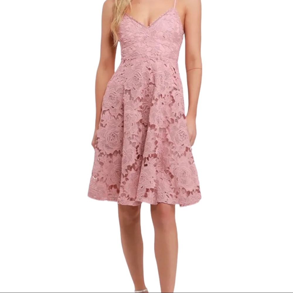 NWT Lulus Dusty Rose Pink Nora Lee Lace Fit & Flare Midi Dress